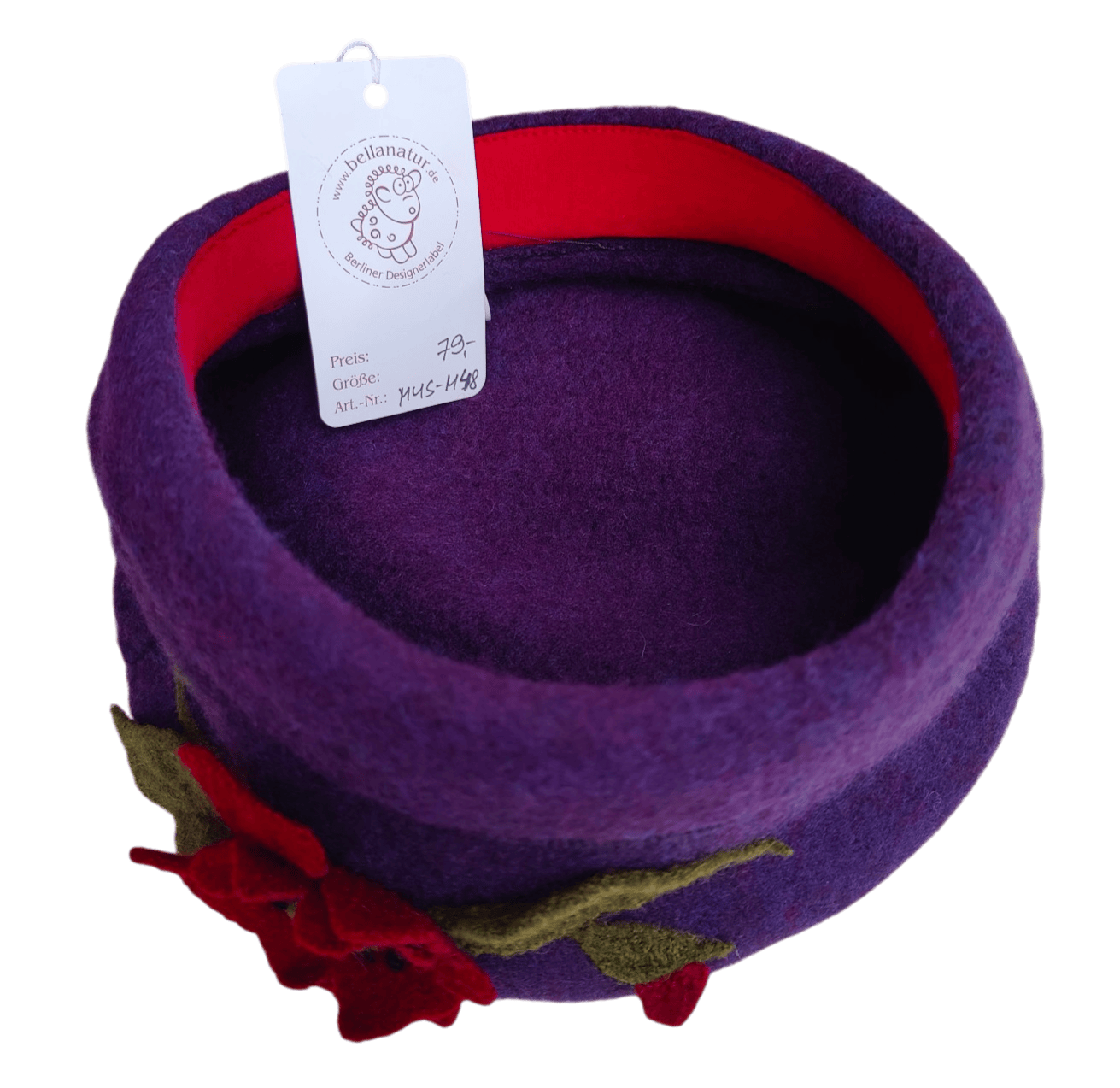 Merino Mütze lila blume bellanatur Berliner Modedesign