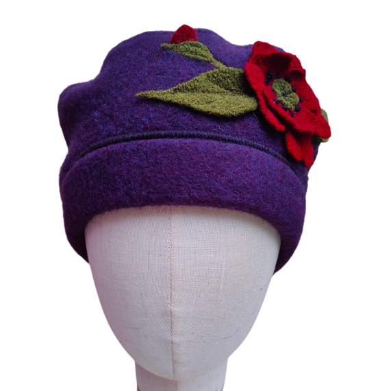 Merino Mütze lila blume